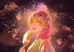 Mitsuri Kanroji Fireworks Wallpaper