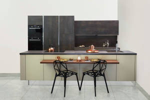 Modern Compact Kitchen In Neutral Tones Wallpaper