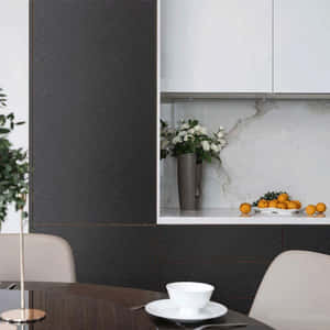 Modern Kitchen Black Silk Finish Wallpaper