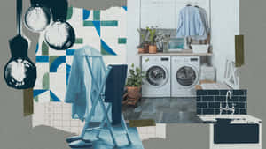 Modern Laundry Room Collage Art Wallpaper
