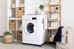Modern Laundry Room Setupwith Washing Machine Wallpaper