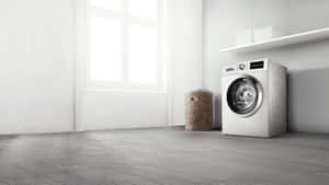 Modern Washing Machinein Bright Room Wallpaper