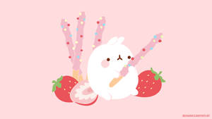 Molang Holding Strawberry Pocky Wallpaper