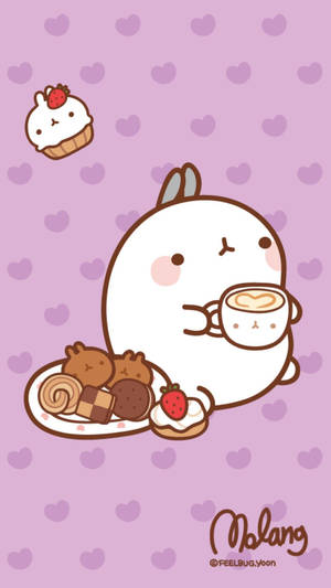 Molang With Coffee And Sweets Wallpaper