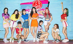 Momoland Group Pose Colorful Backdrop Wallpaper