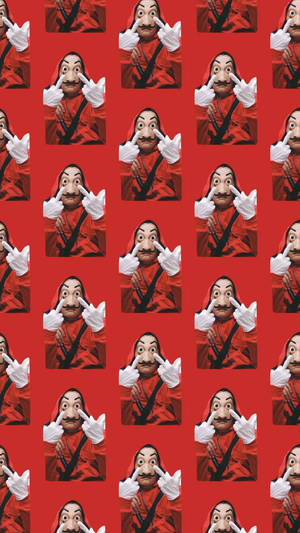 Money Heist Mask Pattern In Red Wallpaper