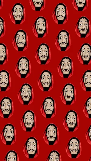 Money Heist Red Mask Pattern Wallpaper