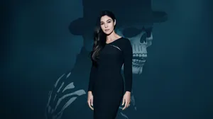 Monica Bellucci Black Dress Skull Backdrop4 K Wallpaper