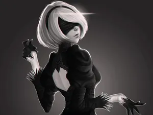 Monochromatic Nier Automata 2b Wallpaper