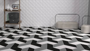 Monochrome 3d Steps Floor Tiles Wallpaper