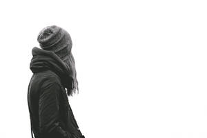 Monochrome Hoodie Girl With Beanie Wallpaper