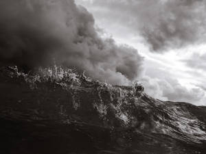 Monochrome Raging Ocean Storm Wallpaper