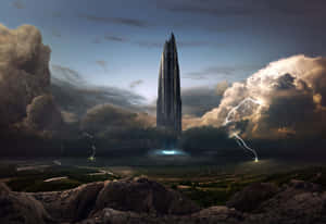 Monolithic_ Tower_ Amidst_ Storm.jpg Wallpaper