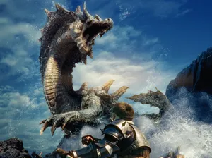 Monster Hunter 4k Man Fighting Dragon Wallpaper
