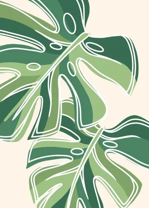 Monstera Leaves Graphic Art Wallpaper