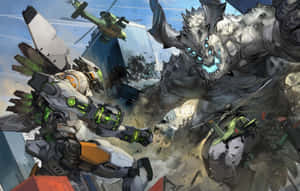 Monstrous Kaiju Looming In A Stormy Cityscape Wallpaper