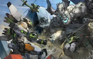 Monstrous Kaiju Looming In A Stormy Cityscape Wallpaper