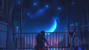 Moon 4k Anime Girl At Balcony Wallpaper