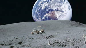Moon 4k View Of Earth Lunar Rover Wallpaper