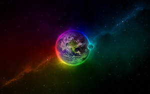 Moon 4k With Earth Rainbow Aesthetic Wallpaper