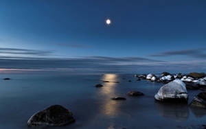 Moon By The Shore Wallpaper