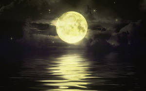 Moon Night Sky Pale Gold Wallpaper