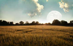 Moonlit Wheat Field Dreamscape Wallpaper