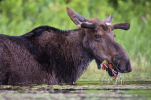 Moose Feedingin Water.jpg Wallpaper