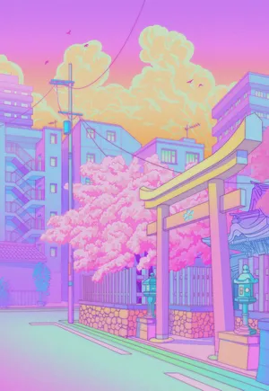 Morning Shrine Visit In Pastel Japanese Aesthetic Wallpaper
