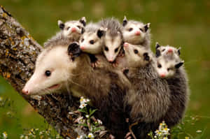 Mother Opossum Carrying Babies Wallpaper