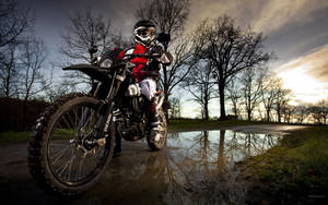 Motocross Black Helmet Wet Path Wallpaper