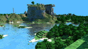 Mountain And Lake Scenery Minecraft Hd Wallpaper