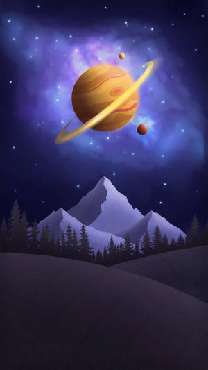 Mountain And Saturn Wallpaper
