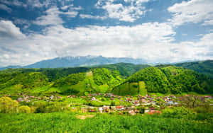 Mountain Hill View Rural Village Landscape Photography Wallpaper