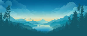 Mountain Landscape Blue-green Tonal Gradation Wallpaper