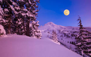 Mountain Snow And Moon Desktop Wallpaper