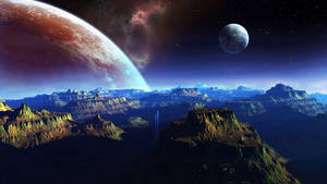 Mountains Over Two Planets Wallpaper