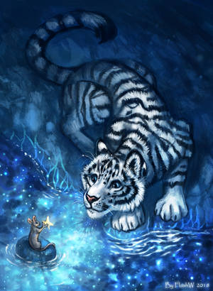 Mouse And A White Tiger Wallpaper
