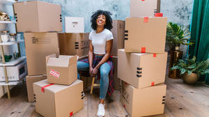 Moving Package Box Happy Girl Photography Wallpaper