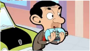 Mr Bean Cartoon Holding Glass Ship Wallpaper