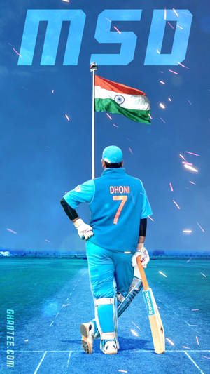 Ms Dhoni 7 Looking At The Indian Flag Wallpaper