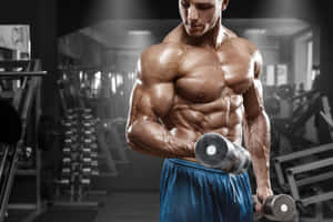 Muscular Man Dumbbell Curls Gym Workout.jpg Wallpaper