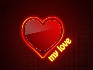 My Love Red Heart Yellow Text Wallpaper