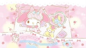 My Melody Sleeping On Bed Wallpaper