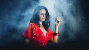 Mysterious_ Red_ Dress_ Smoke_ Background Wallpaper