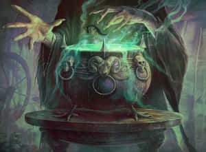 Mystical Cauldron With Magical Smoke Wallpaper