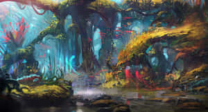 Mystical Forest Drawing Desktop Wallpaper