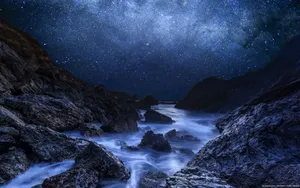 Mystical Stream At Night Microsoft Wallpaper