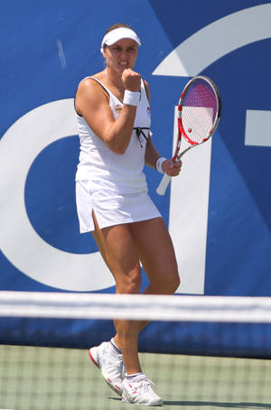 Nadia Petrova Expressing Triumph With A Confident Fist Pump Wallpaper