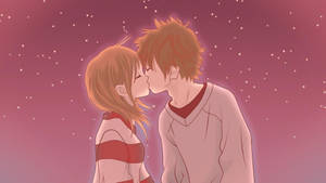 Nanami And Motoharu Anime Couple Kiss Wallpaper